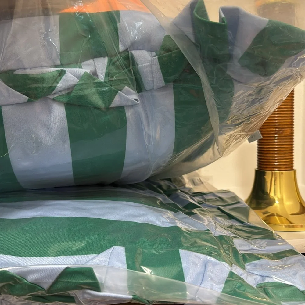 Anthropologie Green and Blue Patio Pillow with Ruffled Edges